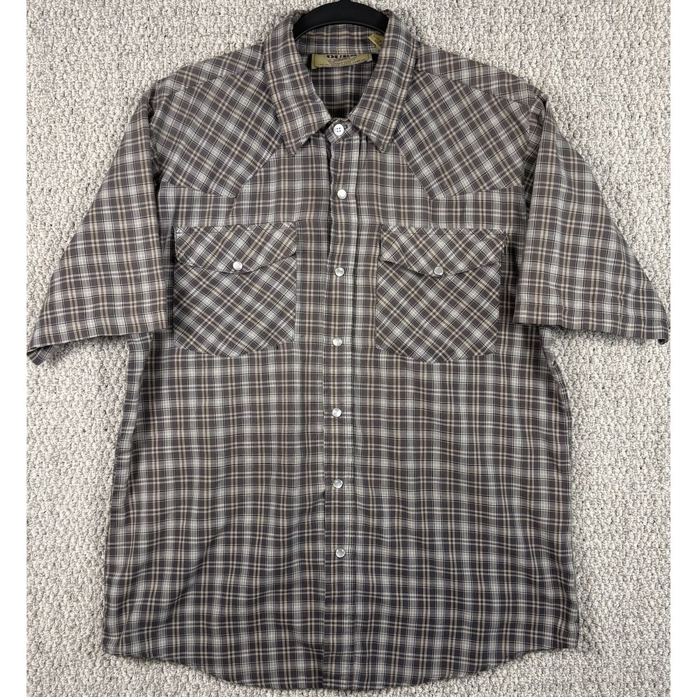Duke Haband Western Shirt Plaid Snap Front Short Sleeve Cowboy Ranch M